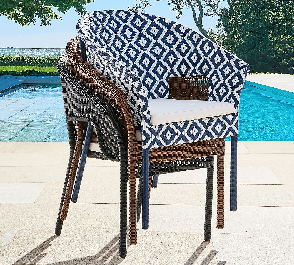 Open Box: Palmetto Wicker Stackable Outdoor Dining Armchair, Geo Print