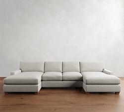 PB Comfort Modern Square Arm Double Chaise Sectional (129&amp;quot-164&quot;)
