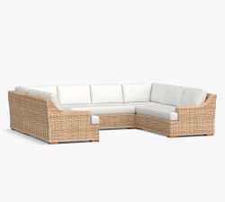 Huntington Wicker 5-Piece Loveseat U-Shaped Slope Arm Outdoor Sectional