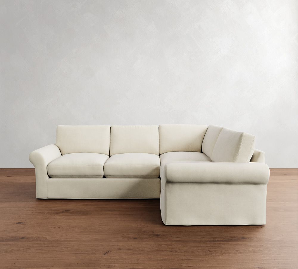 PB Comfort Modern Roll Arm Slipcovered 3-Piece Sectional (114&quot;)