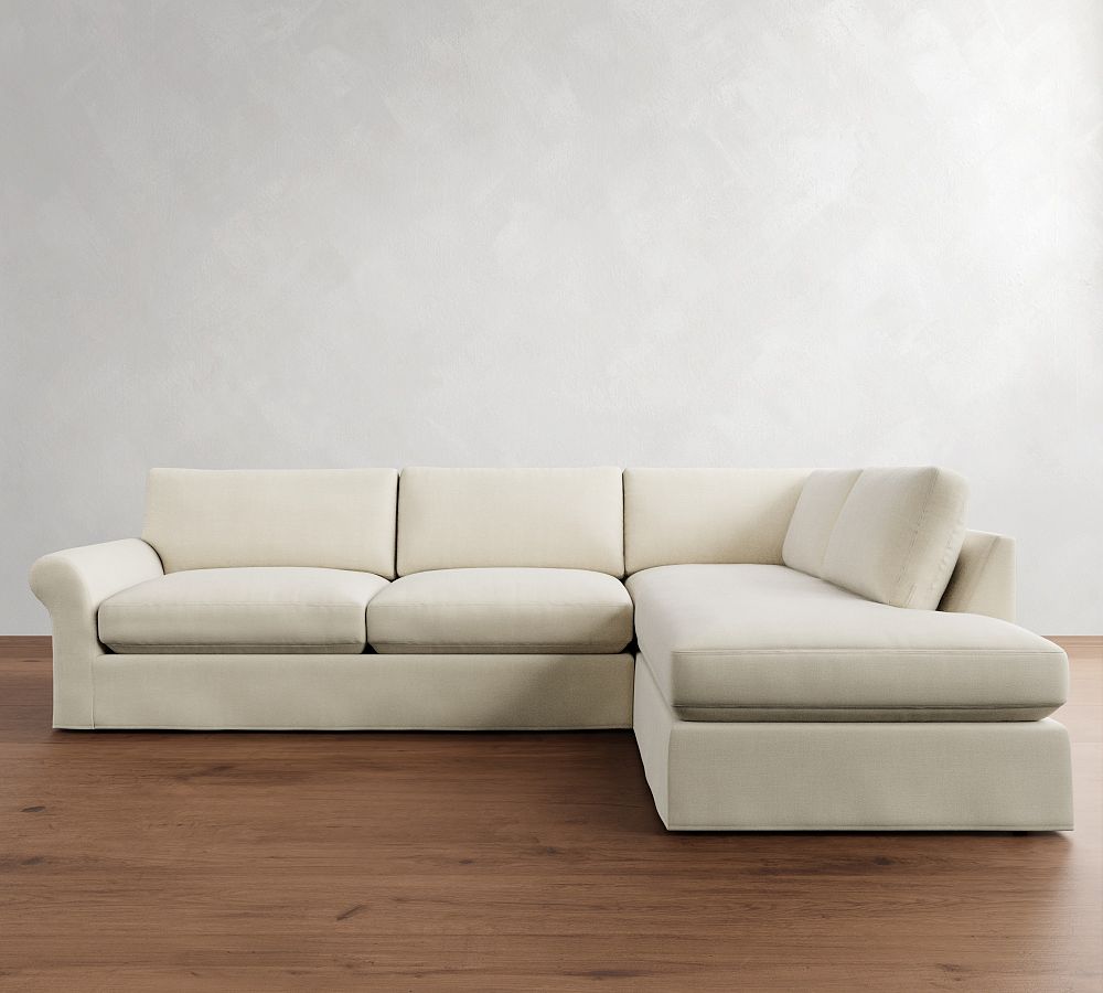 PB Comfort Modern Roll Arm Slipcovered Return Bumper Sectional (124&quot;)