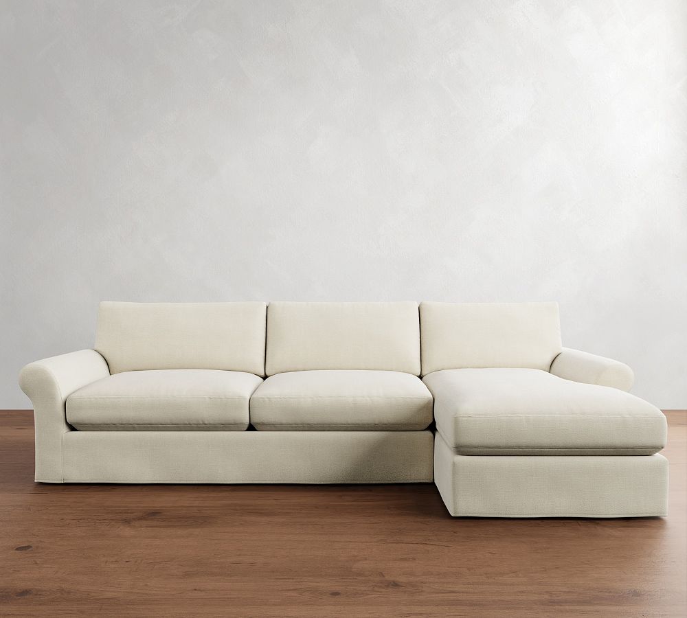 PB Comfort Modern Roll Arm Slipcovered Chaise Sectional (105&quot;-131&quot;)