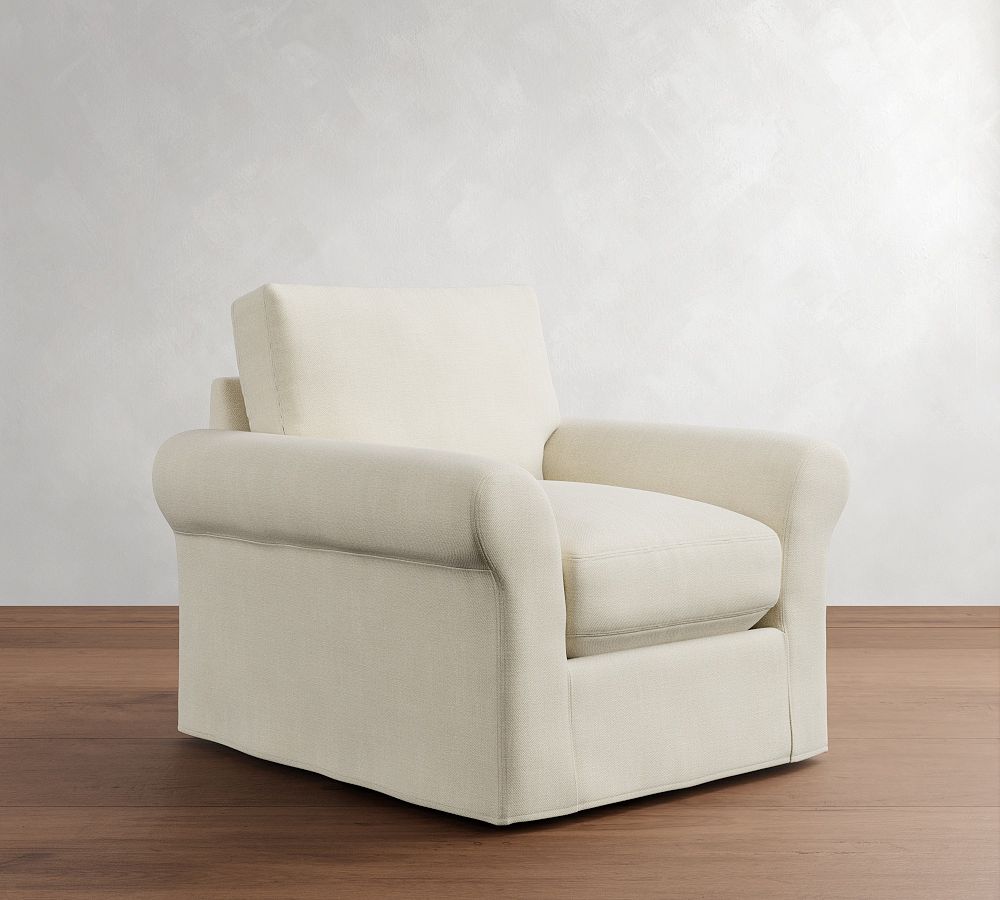 PB Comfort Modern Roll Arm Slipcovered Swivel Chair