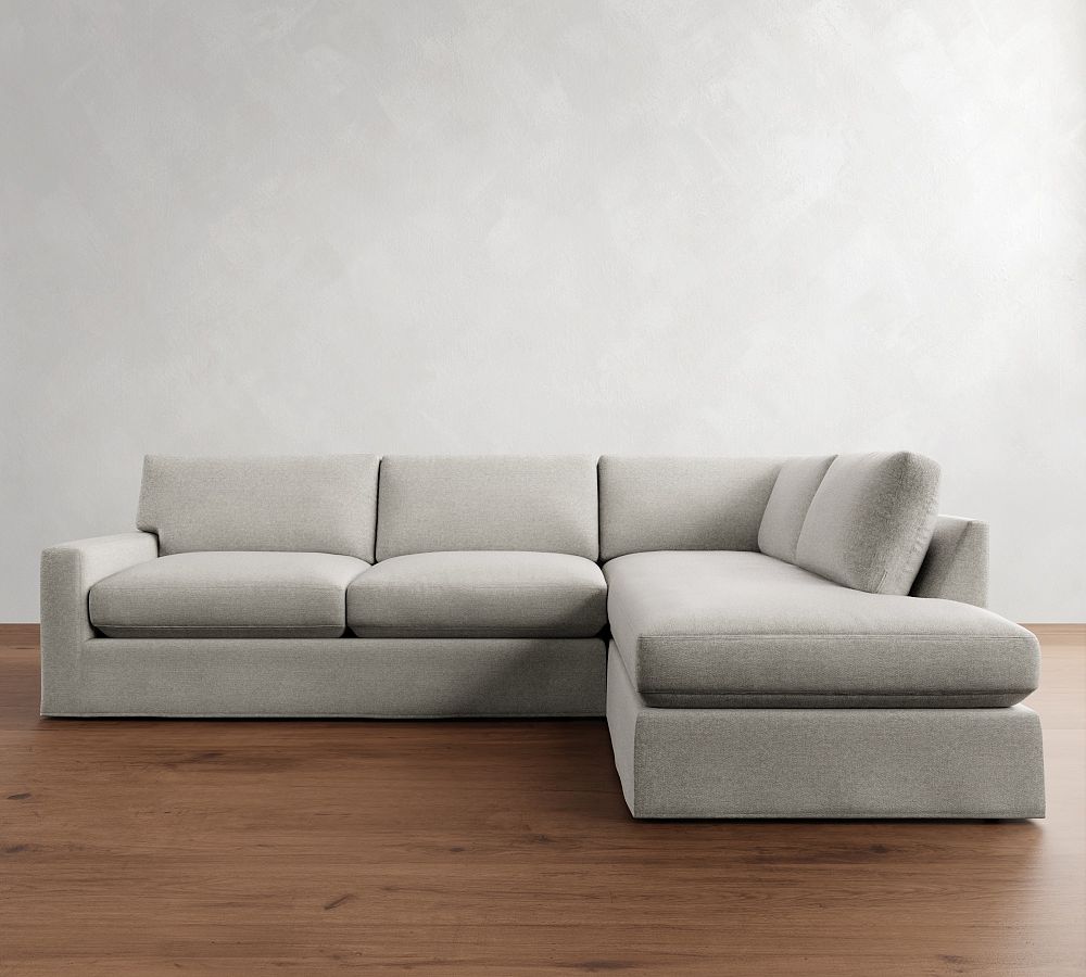 PB Comfort Modern Square Arm Slipcovered Return Bumper Sectional (121&quot;)