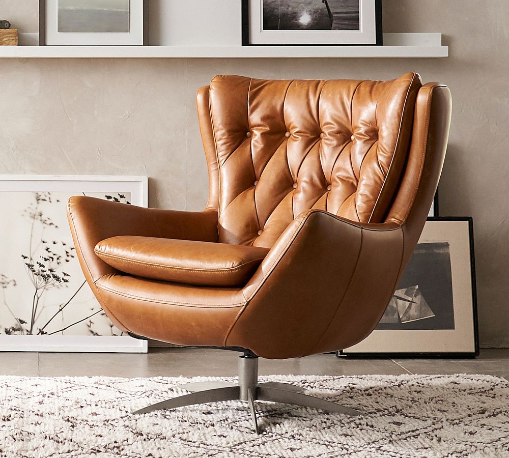 Wells Tufted Leather Swivel Chair