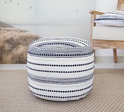 Coastal Striped Cotton Round Pouf