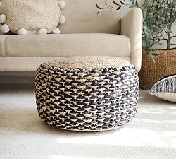 Handwoven Basketweave Jute Pouf