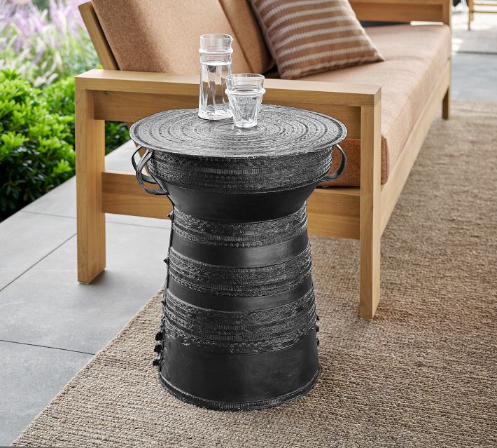 Black metal drum side table sales