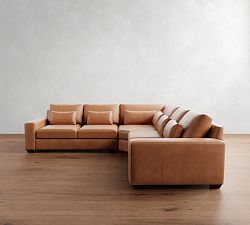 Big Sur Square Arm Deep Seat Leather 3-Piece L-Shaped Wedge Sectional (129&quot;)