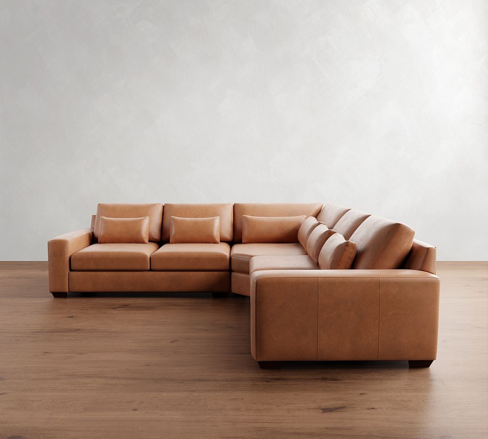 Big Sur Square Arm Deep Seat Leather 3-Piece L-Shaped Wedge Sectional (129&quot;)