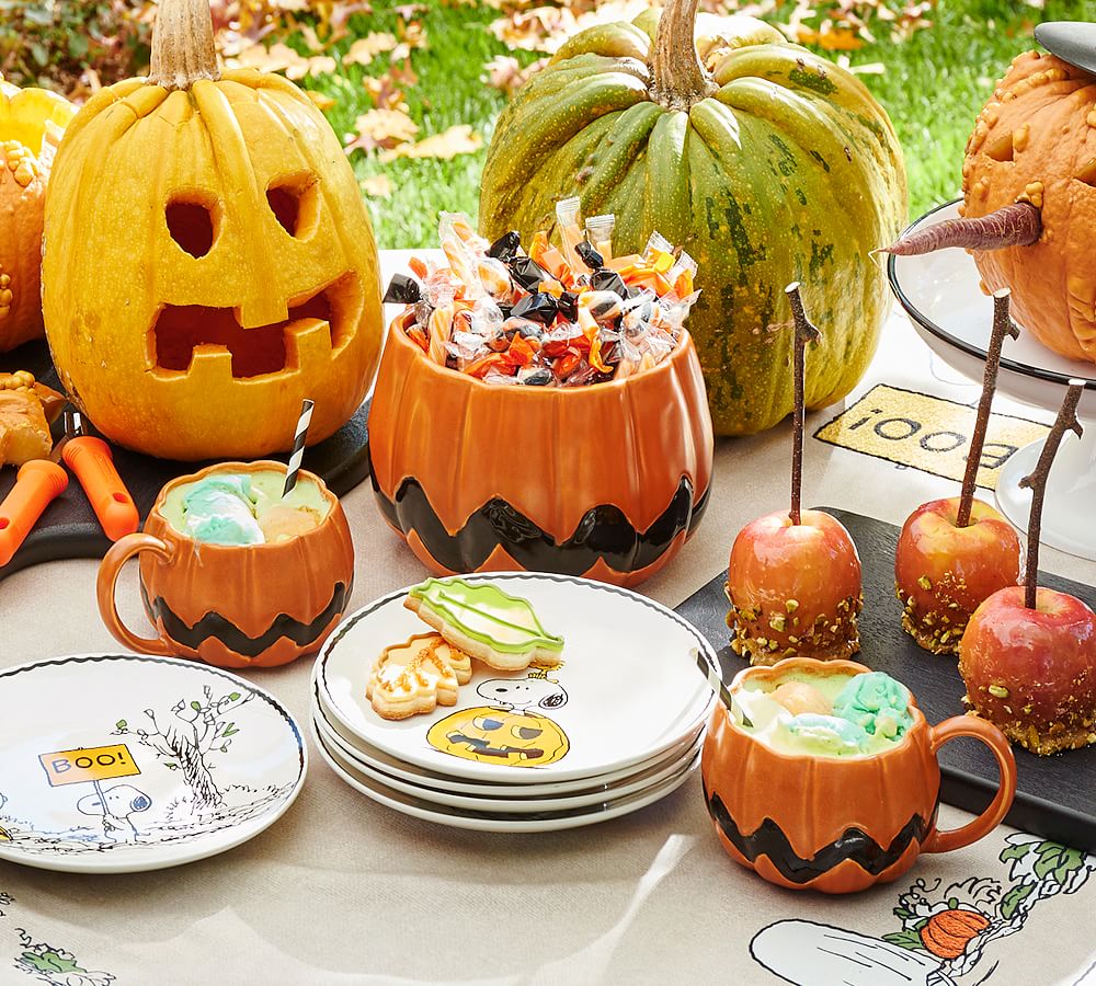 Peanuts&#8482; Pumpkin Shaped Stoneware Serving Bowl &amp; Mugs