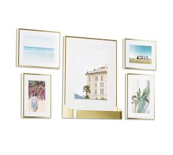 Brass Gallery Frames with Shelf - Set of 5