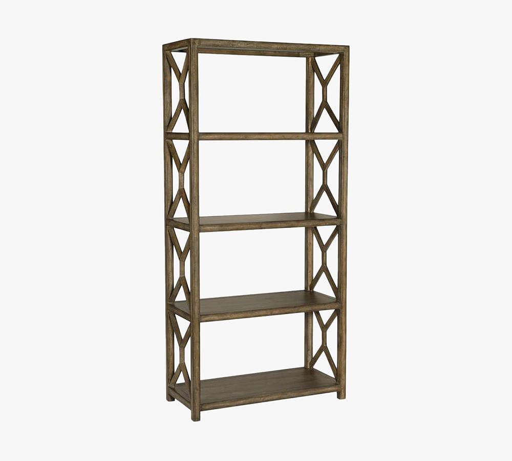 Cliffside Brown Pecan & Rattan Bookcase with Adjustable Shelves