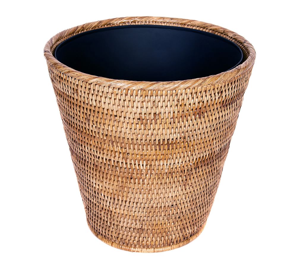 Honey Brown Handwoven Rattan Round Waste Basket with Metal Liner