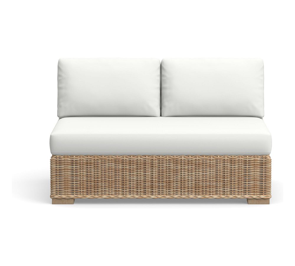 Huntington Sectional Cushion Cover Armless Loveseat Slope Arm, High Performance Canvas; White