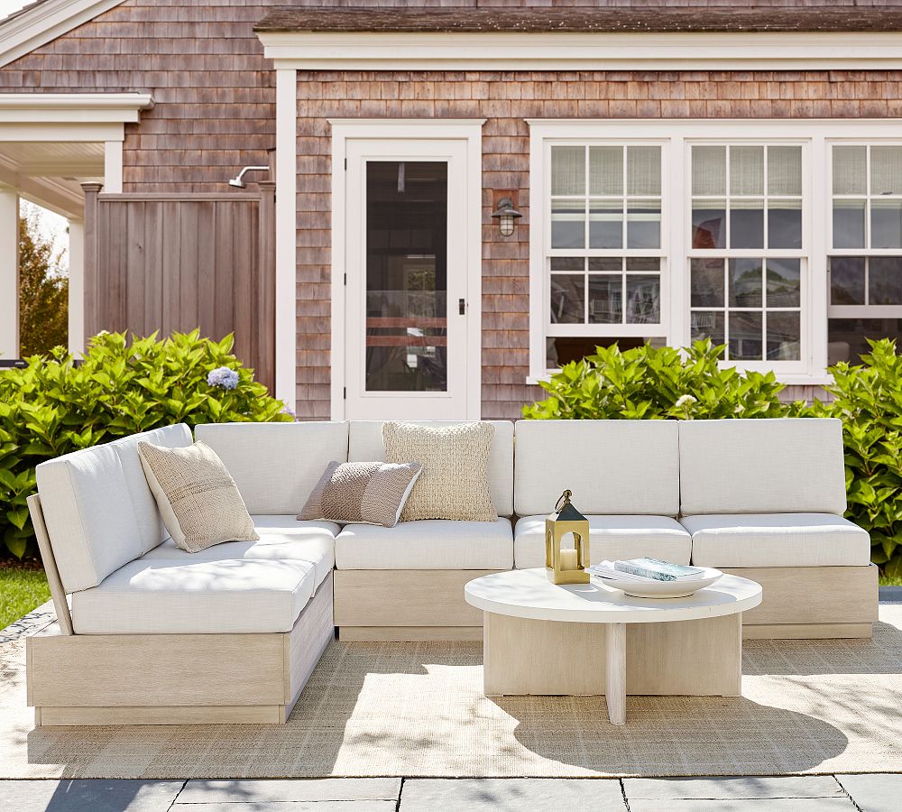 Indio Eucalyptus Modern Platform 6-Piece Outdoor Sectional (128&quot;)