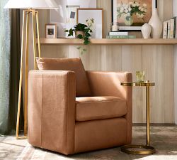 Ayden Barrel Arm Leather Swivel Chair