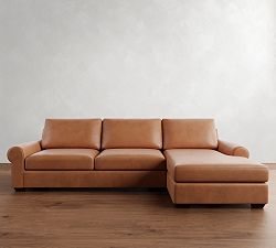 Big Sur Roll Arm Leather Chaise Sectional (115&quot;&ndash;157&quot;)