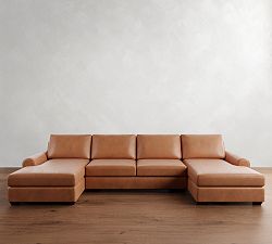 Big Sur Roll Arm Leather Double Chaise Sectional (146&quot;&ndash;198&quot;)