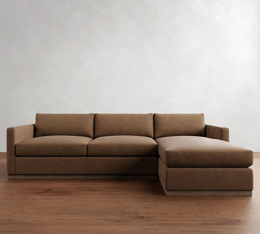Carmel Slim Arm Leather Wood Base Chaise Sectional (106&quot;&ndash;129&quot;)
