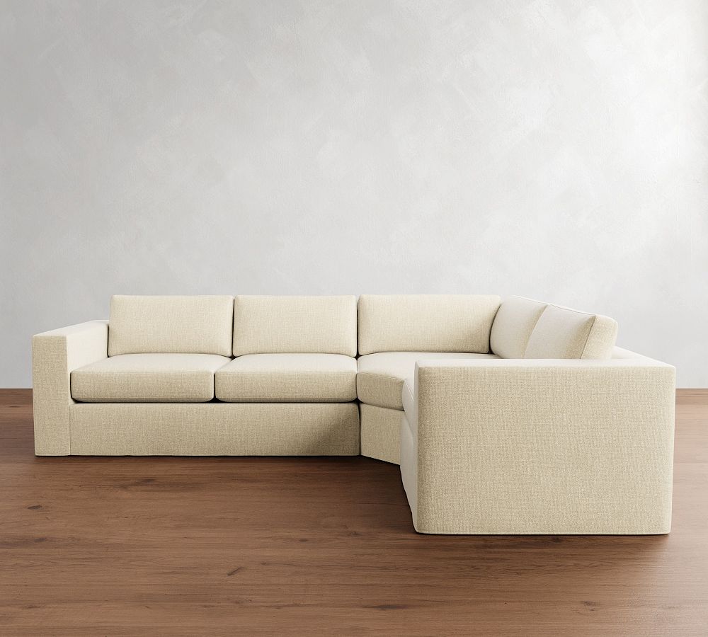 Carmel Wide Arm Slipcovered 3-Piece Wedge Sectional (123&quot;&ndash;129&quot;)