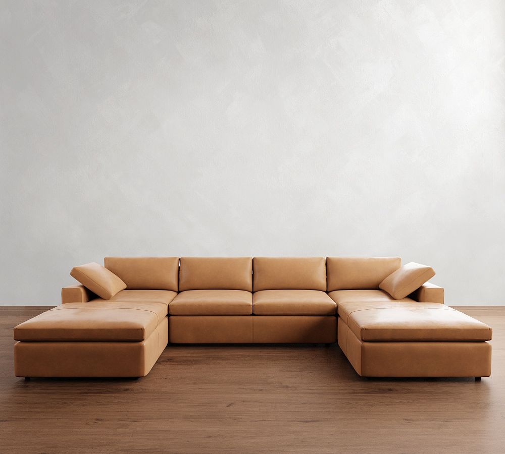 Dream Wide Arm Leather Modular Double Chaise Sectional (155&quot;)