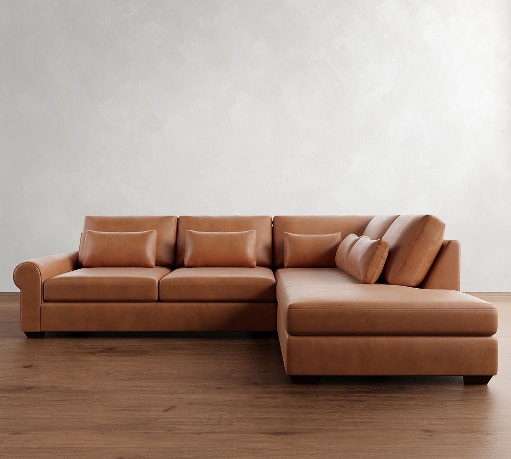 Big Sur Roll Arm Deep Seat Leather Return Bumper Sectional (122&quot;&ndash;154&quot;)