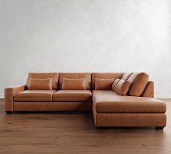 Big Sur Square Arm Deep Seat Leather Return Bumper Sectional (121&quot;&ndash;153&quot;)