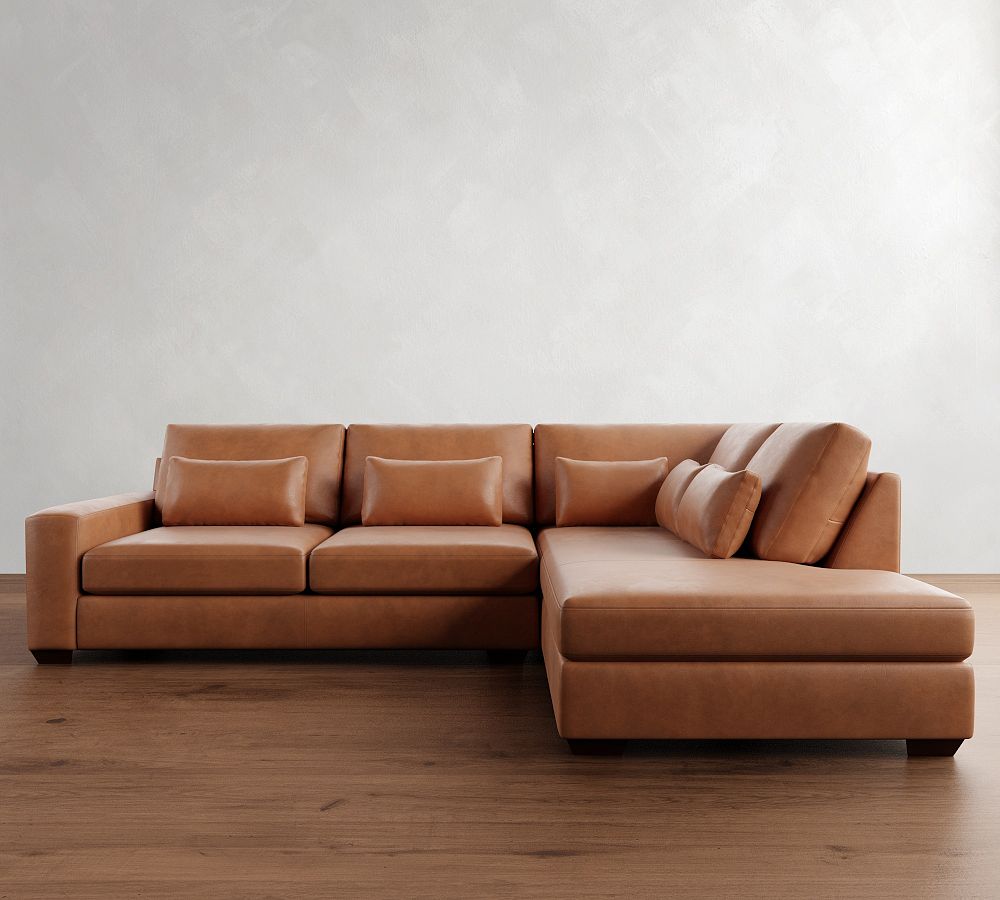 Big Sur Square Arm Deep Seat Leather Return Bumper Sectional (121&quot;&ndash;153&quot;)