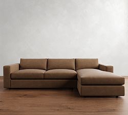 Carmel Wide Arm Leather Chaise Sectional (112&quot;&ndash;134&quot;)