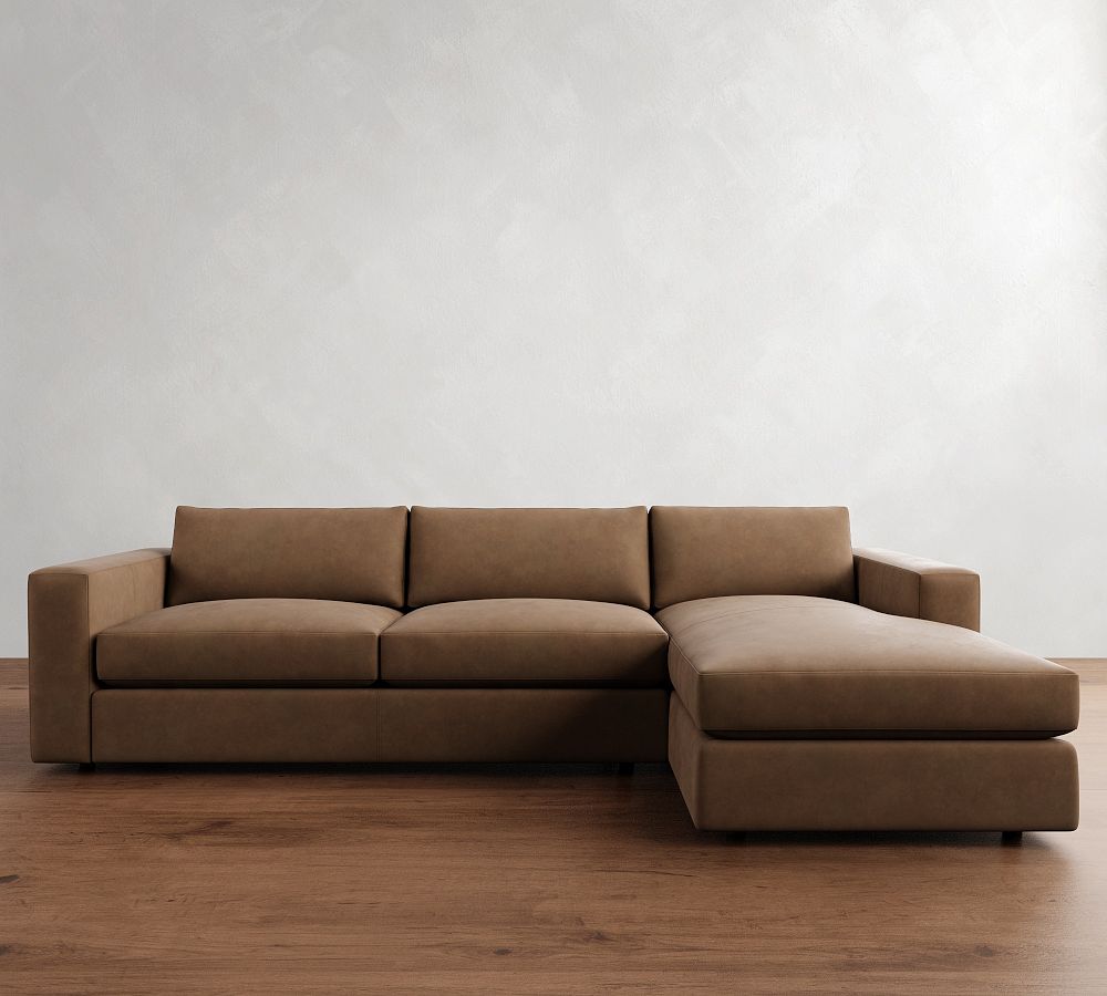 Carmel Wide Arm Leather Chaise Sectional (112&quot;&ndash;134&quot;)