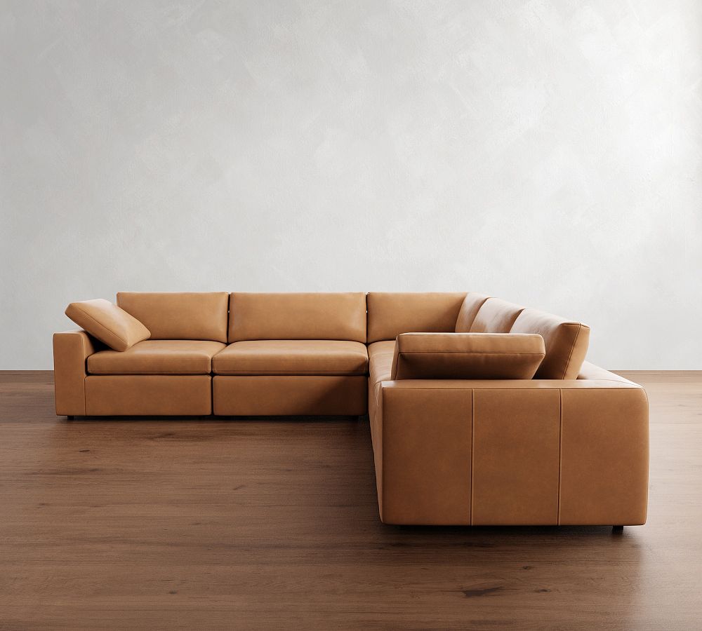 Dream Wide Arm Leather Modular L-Shaped Sectional (130&quot;)