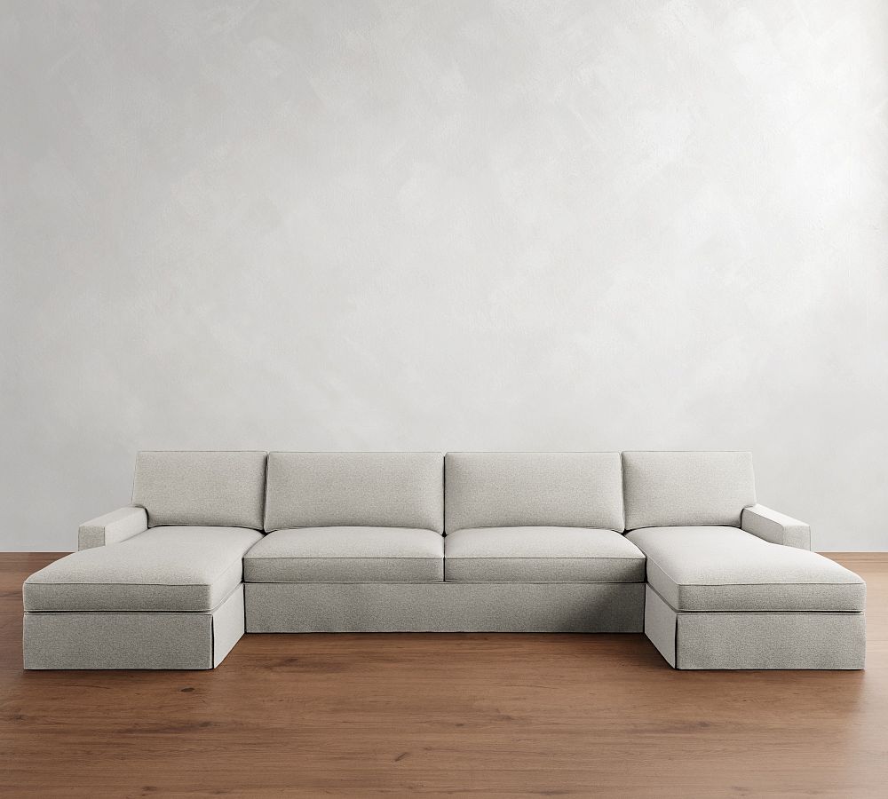 PB Comfort Square Arm Slipcovered Double Chaise Sectional (131&quot;&ndash;165&quot;)