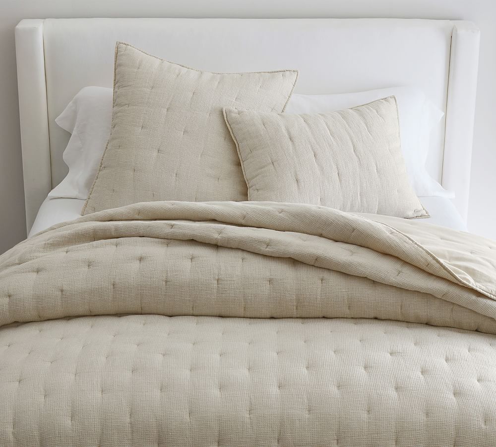 European Flax Linen Waffle Quilt, King, Flax