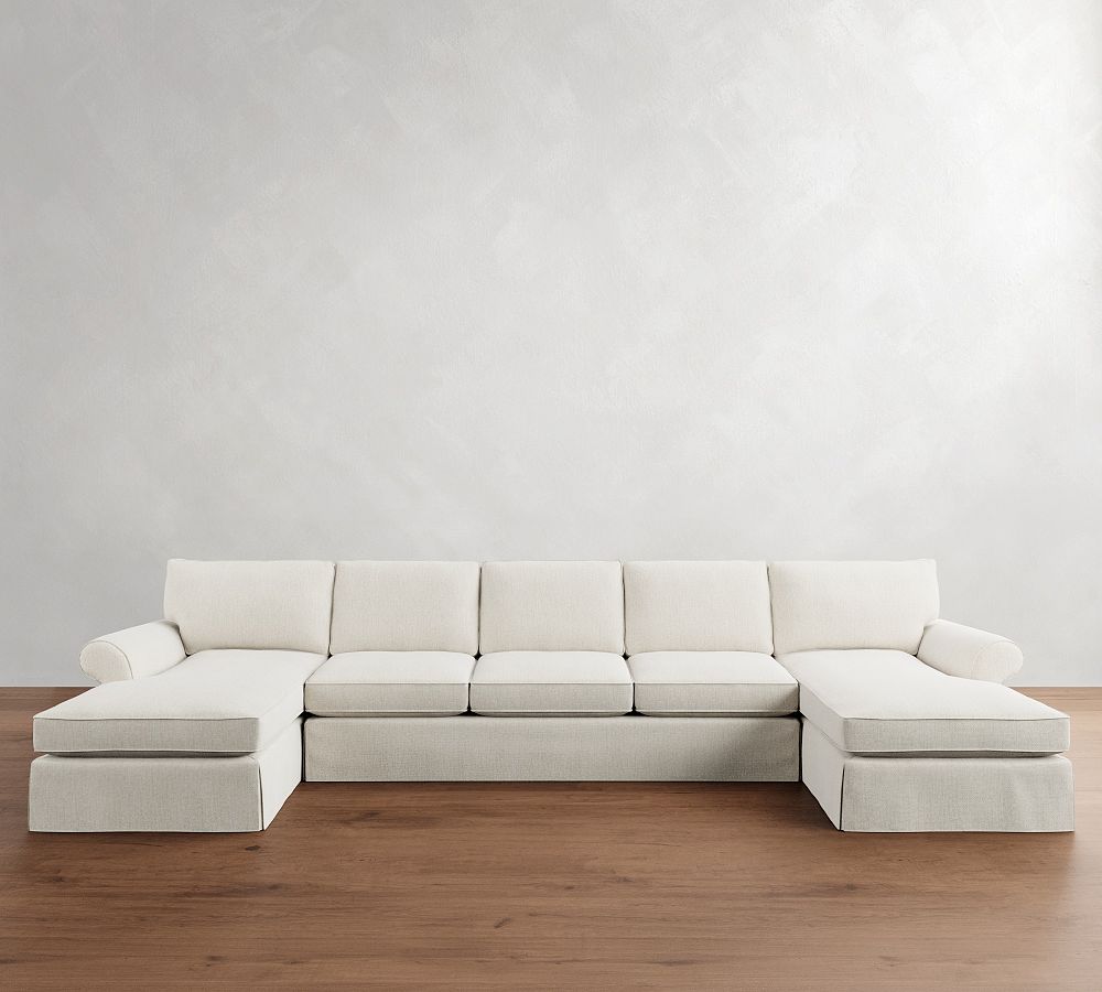 Pearce Roll Arm Slipcovered Double Chaise Sectional (136&quot;&ndash;186&quot;)