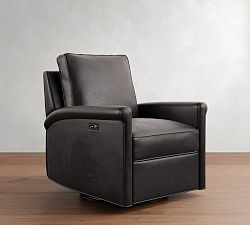Tyler Roll Arm Leather Manual &amp; Power Swivel Glider Recliner