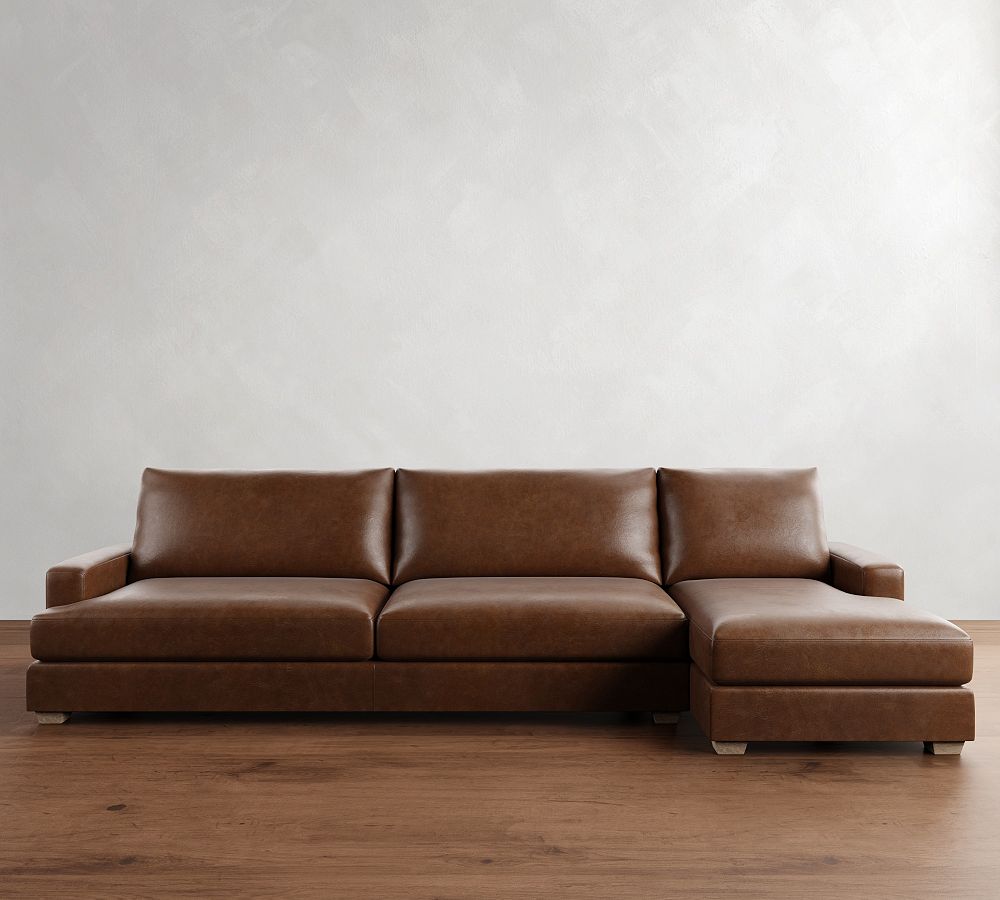 Canyon Square Arm Leather Chaise Sectional (118&quot;&ndash;163&quot;)