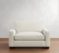 PB Comfort Square Arm Upholstered Twin Sleeper Sofa Box Edge Memory Foam Mattress Down Blend Wrapped Cushions Rustic Linen Chambray Pottery Barn