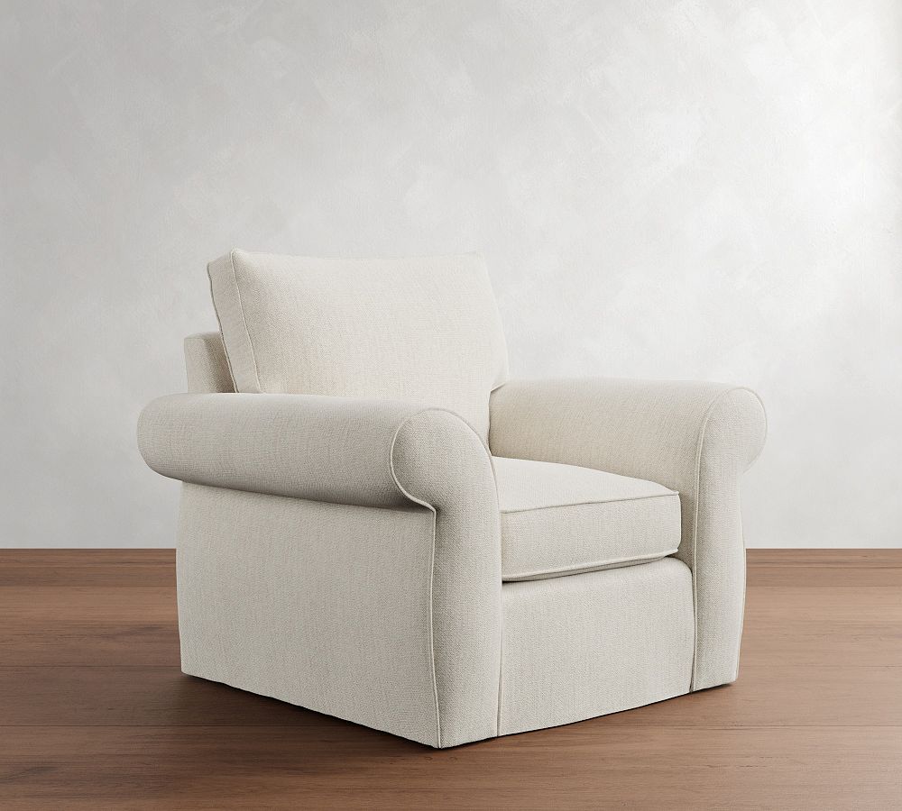 Pearce Roll Arm Slipcovered Swivel Chair