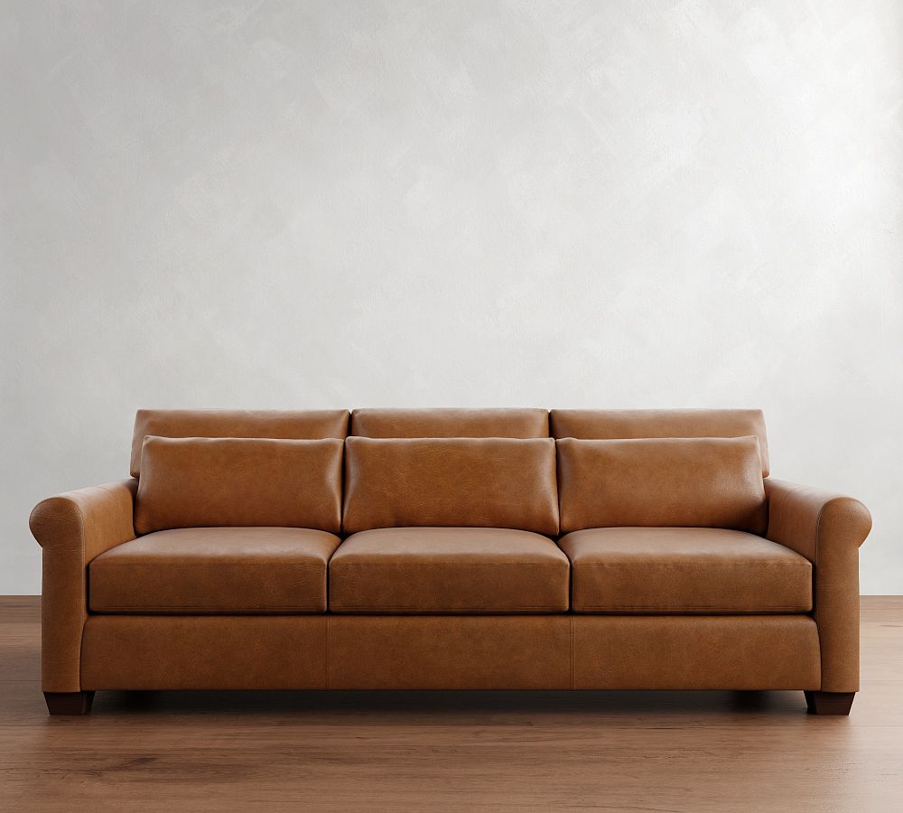 York Roll Arm Deep Seat Leather Sofa (63&quot;&ndash;98&quot;)