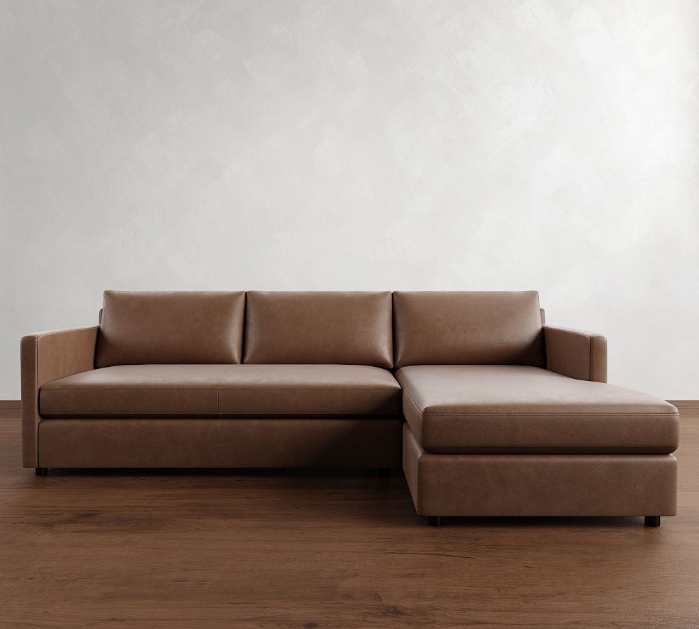 Pacifica Slim Arm Leather Chaise Sectional (100&quot;)