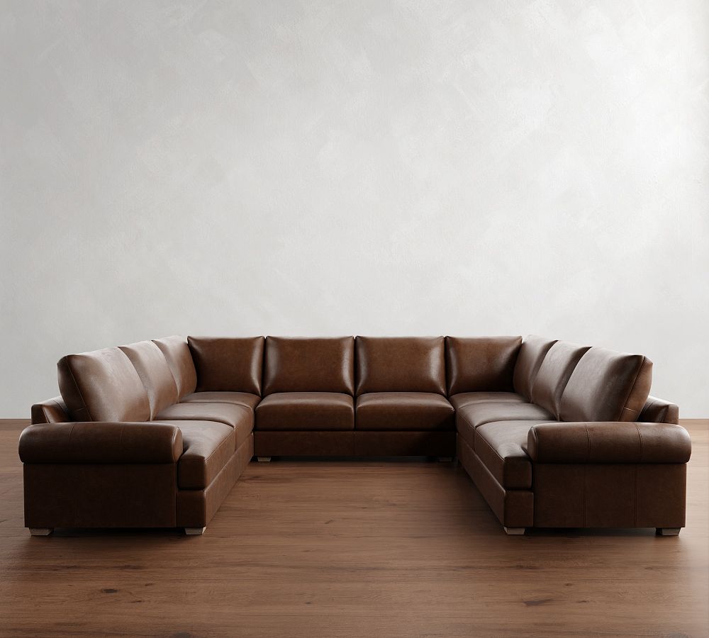 Canyon Roll Arm Leather U-Shaped Sectional (153&quot;&ndash;189&quot;)