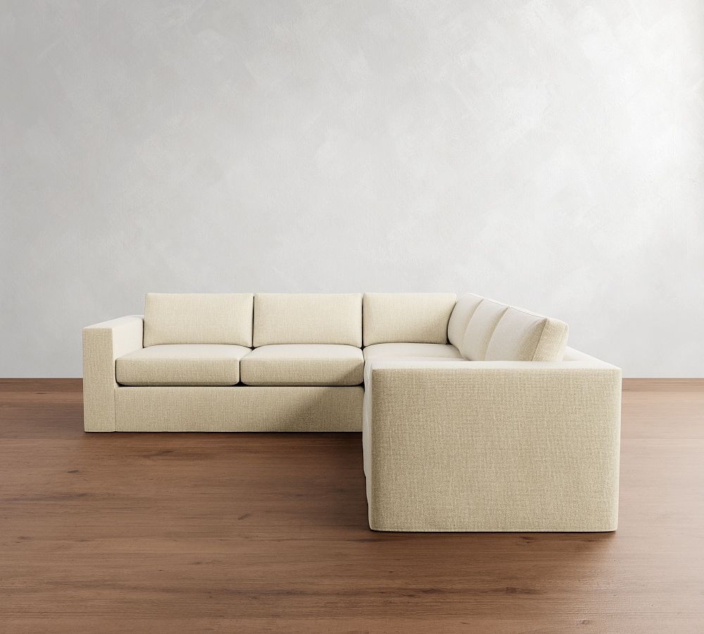 Carmel Wide Arm Slipcovered 3-Piece L-Shaped Sectional (113&quot;)