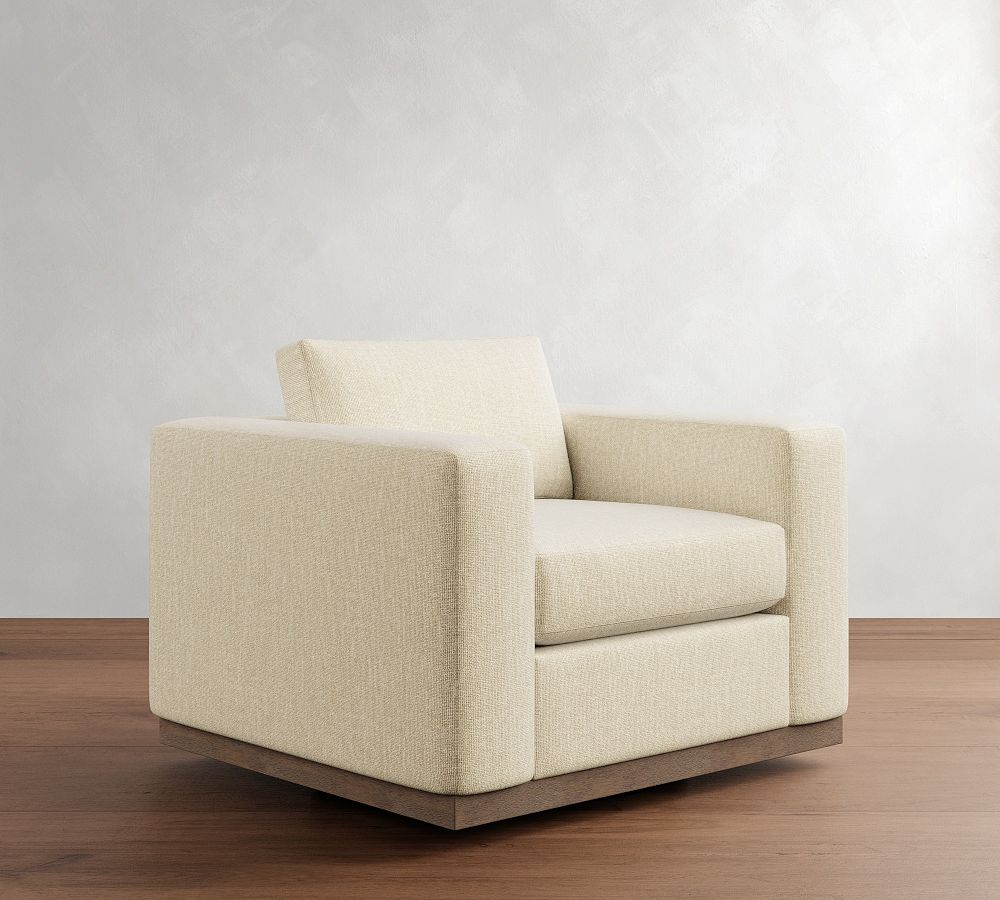Carmel Wide Arm Wood Base Swivel Chair