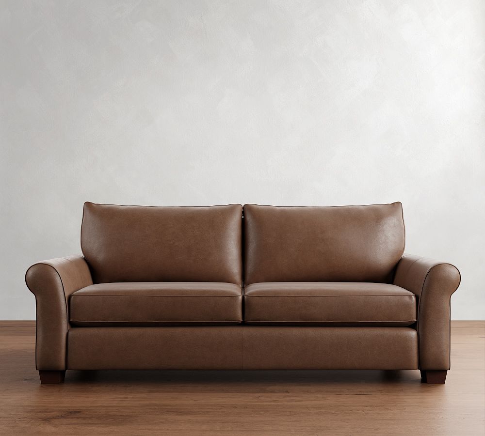 PB Comfort Roll Arm Leather Sofa (68&quot;&ndash;94&quot;)