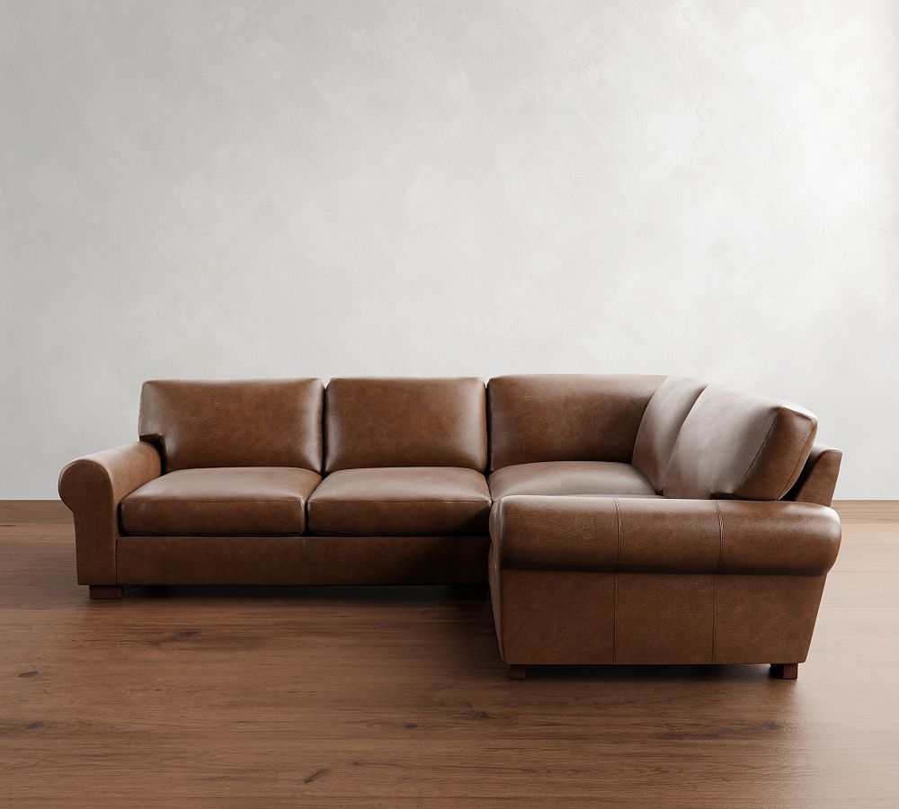 Turner Roll Arm Leather 3-Piece Sectional (109&quot;-114&quot;)