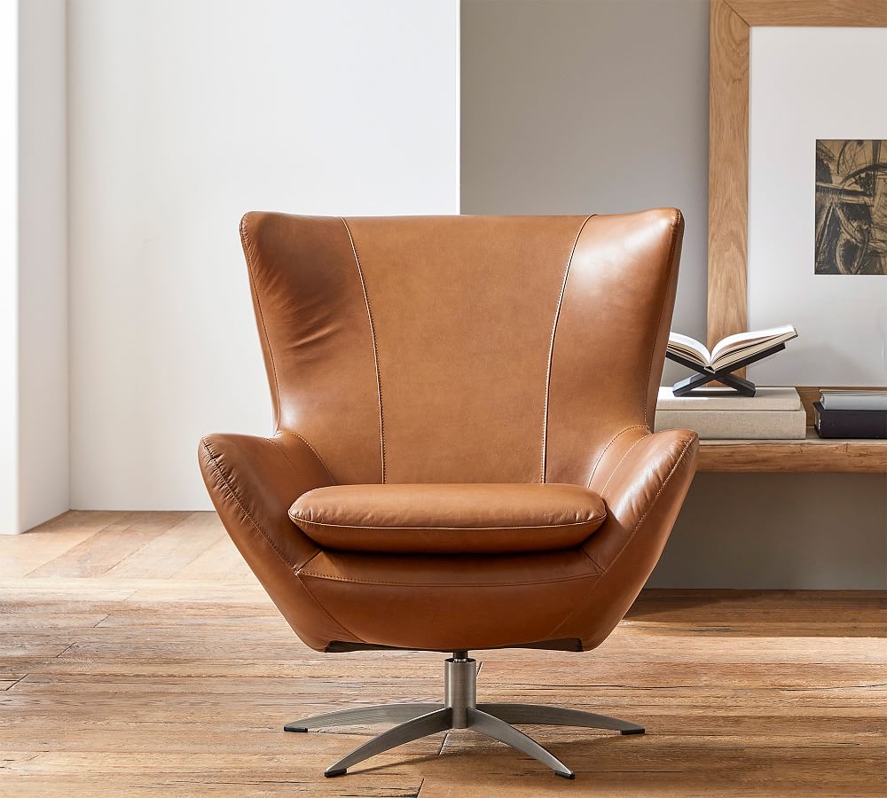 Open Box: Wells Leather Swivel Chair