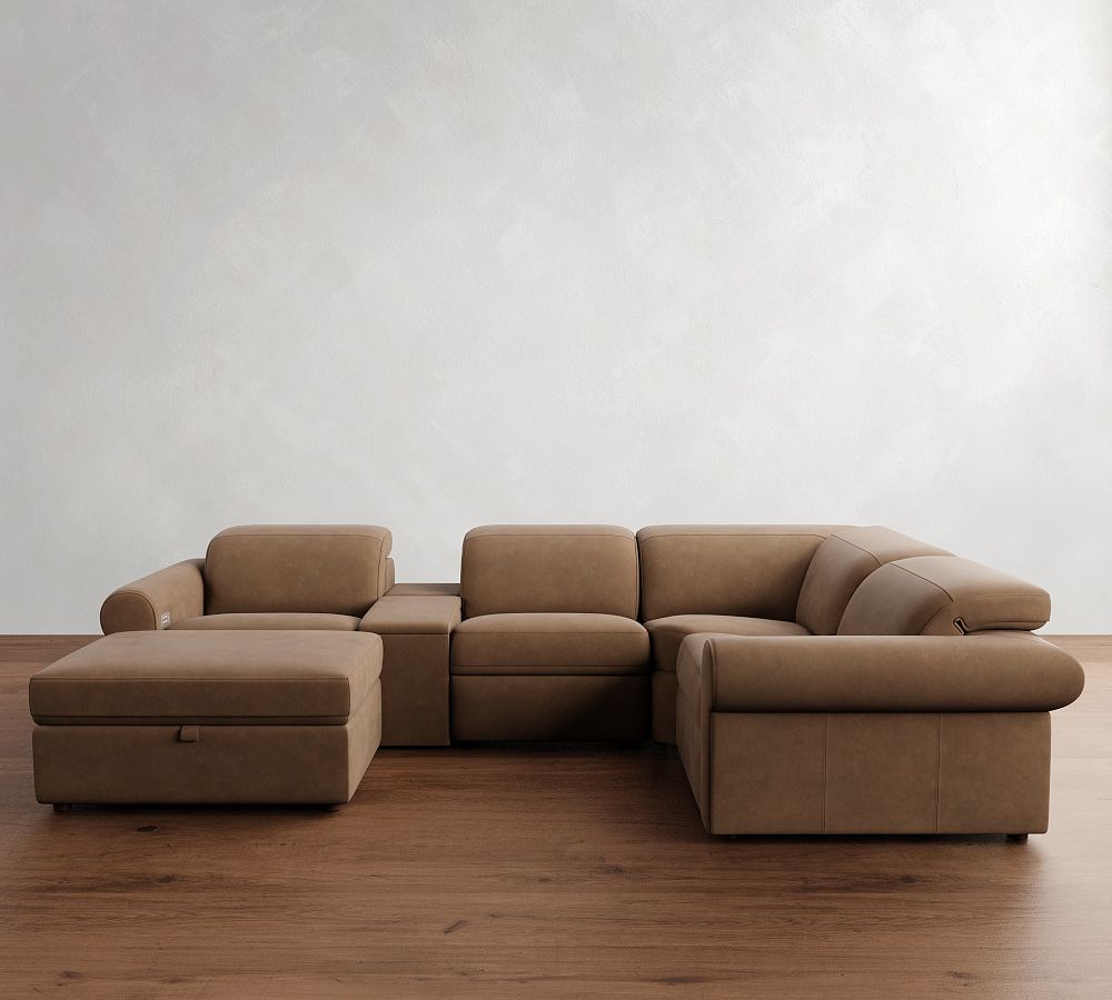 Ultra Lounge Roll Arm Leather Reclining 6-Piece Sectional (130&quot;)