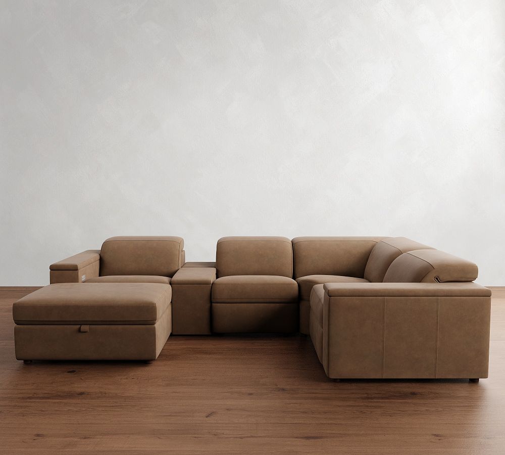 Ultra Lounge Square Arm Leather Reclining 6-Piece Sectional (130&quot;)