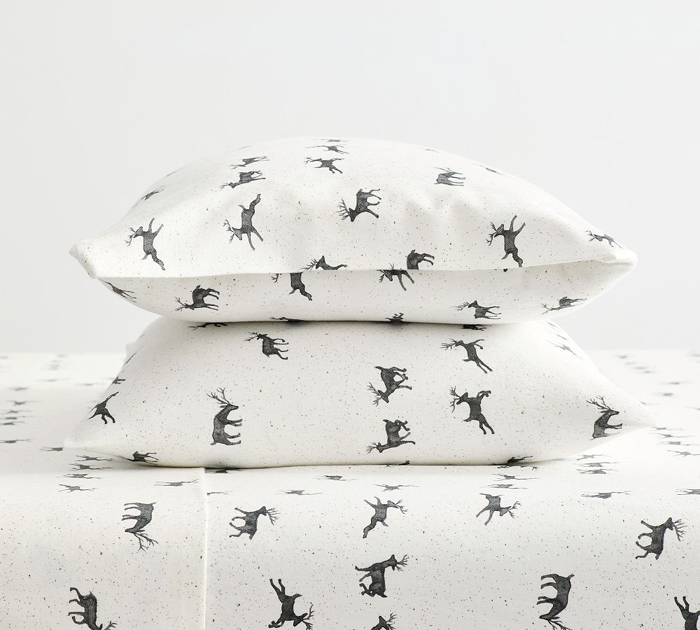 Rustic Reindeer Cotton Flannel Pillowcases - Set of 2